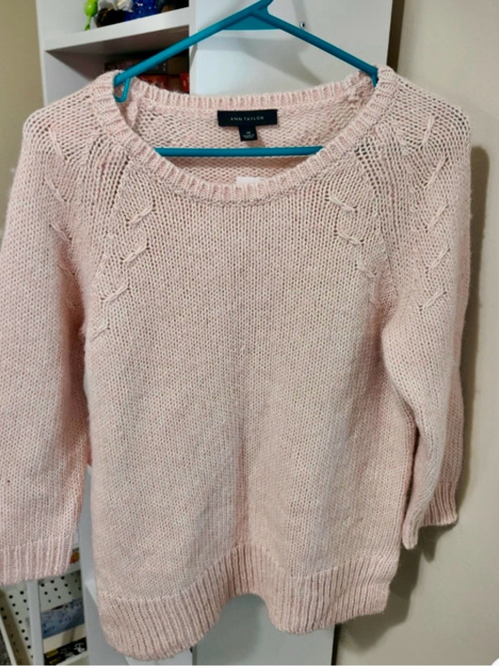 Ann Taylor Blush Pink Cable-Detail Crewneck Sweater